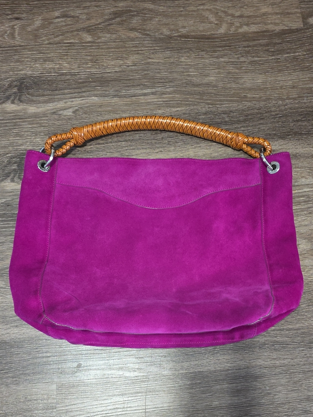 Ralph Lauren Magenta Suede Shoulder Bag with Woven Handle